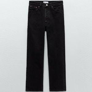 Zara High Waist Straight Leg Button Fly Black Jean